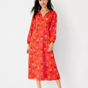 Ann Taylor Floral Tie-Neck Midi Dress